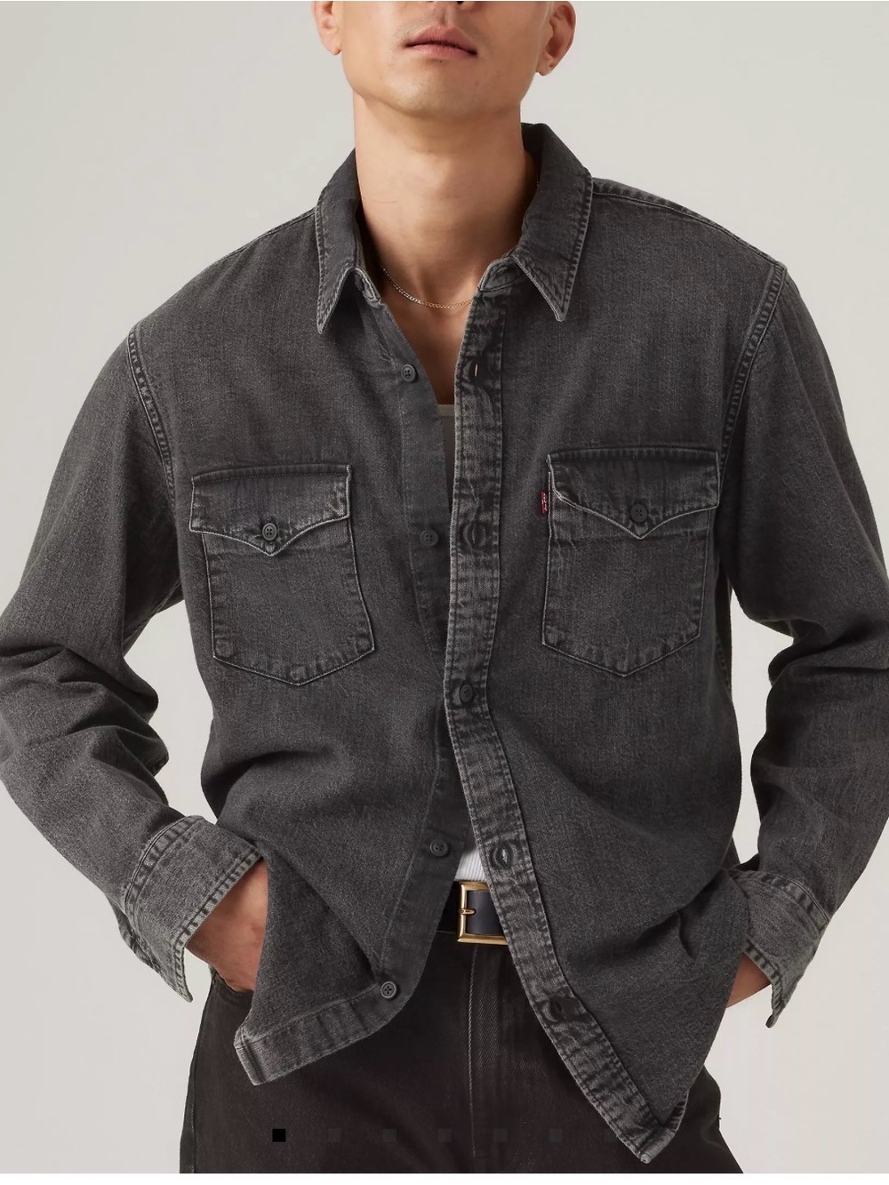 Levi’s stone washed black denim western shirt L
